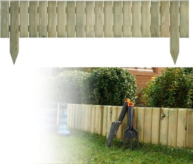 Wooden Log Panel Roll Garden Border Edging Fence Lawen Pressure Treated Fixed Picket Flower Fencing 15cm High Lawn Edging (Set of 4 - Length 360 cm (Approx. 12ft))