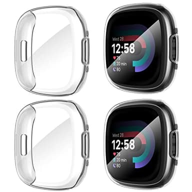 Suoman Diruite 4-Pack Cover for Fitbit Versa 4/Sense 2 Screen Protector Case,HD Shockproof Soft TPU Full Protection Scratch-Resistant,Clear&Clear&Clear&Clear