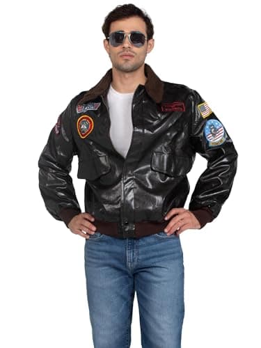 Leg Avenue Men's Licensed Top Gun Bomber Jacket, Brown, Large