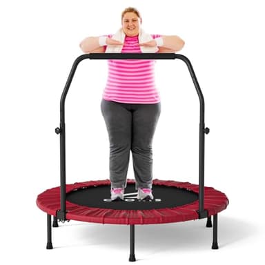 CLORIS 40''/48'' Foldable Fitness Trampoline - Max Load 400lbs / 450lbs, Rebounder with Adjustable Foam Handle Indoor/Outdoor Fitness Body Exercise (40'' Red)