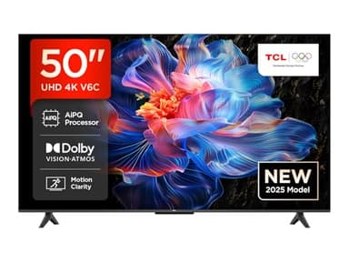 TCL 50V6C-UK 50" 4K Ultra HD, HDR TV, Smart TV Powered by Google TV (Dolby Audio, Voice Control, compatible with Google assistant, Chromecast built-in, 2025 New Model)