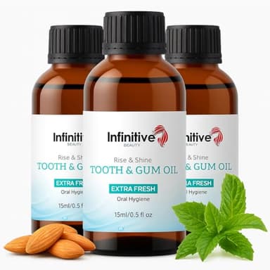 Infinitive Beauty Tooth & Gum Oil – Extra Strength 3 Pack (15ml Each) | 100% Natural Botanical Oils – Almond, Peppermint, Spearmint & Clove | Fights Gum Disease, Bad Breath & Toothache Relief