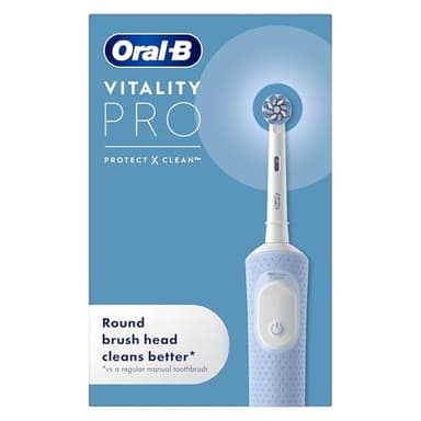 Oral-B Vitality Pro Electric Toothbrushes Adults, Oral B Electric Toothbrush, 1 Handle, 2 Toothbrush Heads, 3 Brushing Modes Including Sensitive Plus, Rechargeable Toothbrush, 2 Pin UK Plug, Blue