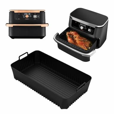 Silicone Air Fryer Liners for Ninja Flex Drawer AF500UK, Large Air Fryer Liner for Ninja Foodi Flexdrawer 10.4L, AF500UK Accessories Air Fryer Liners 10.4 Litre Inserts (Black)