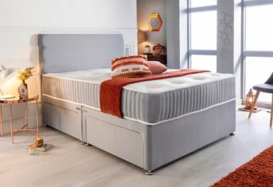 Sleep Factory's Grey Fabric Memory Foam Divan Bed Set With Mattress And Headboard 3ft 4ft 4ft6 5ft 6ft Single Double Small UK King Super King (3.0FT (Single), 2 Drawers Same Side)