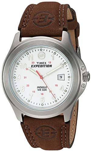 Expedition Timex Men's Metal Field Watch T44381SU with White Dial and Brown Leather Strap