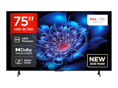 TCL 75P6K-UK 75" 4K Ultra HD, HDR TV, Smart TV Powered by Google TV (Dolby Audio, Voice Control, compatible with Google assistant, Chromecast built-in, 2025 New Model)