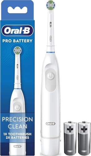 Oral Pro Battery Toothbrush, Precision Clean Toothbrush Head, Plaque Remover for Teeth, 2 Batteries Included, White - Christmas Gifts