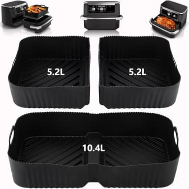 Silicone Air Fryer Liners for Ninja AF500UK, Air Fryer Accessories for 10.4L Foodi Flexdrawer AF500UK AF500UKCP, 3 Pcs Large Reusable Inserts for Ninja Flexi Drawer Dual Air Fryer