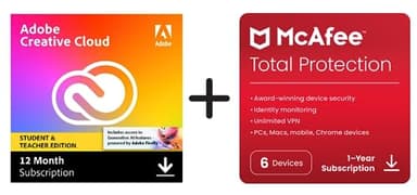 Adobe Creative Cloud All Apps Student + McAfee Total Protection 2025, 6 Devices, 12 Months, 2025, Activation Code by email