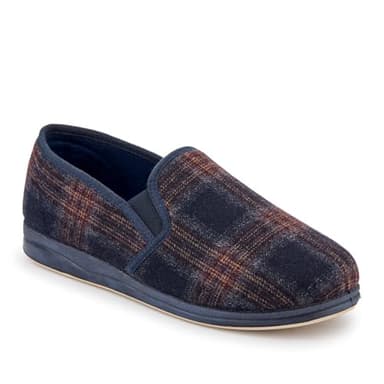 Pavers Wide Fit Memory Foam Slippers - Navy Size 9