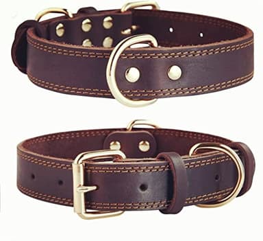 SLZZ Premium Real Genuine Leather Dog Collar/Soft Touch Heavy Duty Genuine Leather/Adjustable Perfect for Male Female Medium Dogs-Brown-M