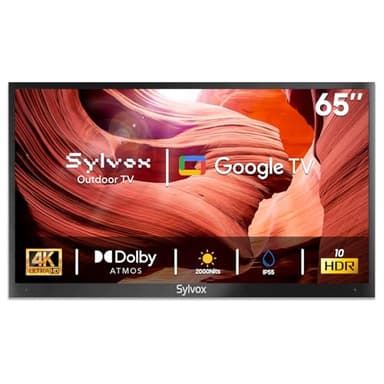 SYLVOX Outdoor TV, 65 Inch Smart TV, 4K UHD 2000Nit Ultra Bright, Sunlight Readable for Outdoor Use, HDR10, IP55 Waterproof, Dolby Atmos, Built-in Google Assistant, Screen Cast (2024, Pool Pro 2.0)