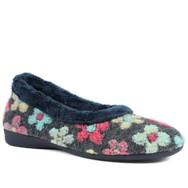 Pavers Soft Floral Full Slippers - Navy Multi Size 6