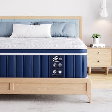 TeQsli 4FT6 Double Mattress, 10.6 Inch Memory Foam Sprung Hybrid Mattress for Pressure Relief & Edge Support, 9-Zone Support Orthopedic Medium Firm with Skin-Friendly Fabric 135x190x27cm