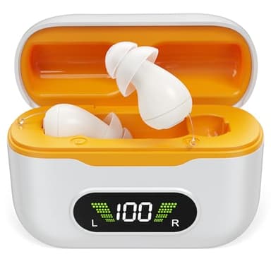 Rechargeable Hearing Amplifiers for Adults & Seniors – Digital Sound Processor, Intelligent Noise Reduction, 4 Volume Levels, 1.8g Lightweight Invisible Fit, 20h Use, with Cleaning Charging Case