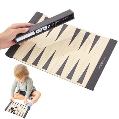 KBIBCK Travel Backgammon Set, Leather Backgammon, 14 Inch Back Gammon Board Game for Adults and Kids, Roll-Up, Checkers and Storage Pouch, Fun Outdoor Games Ideal for Travel & Family Game