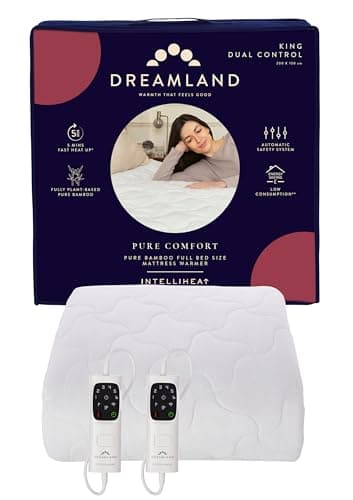 Dreamland – King Bamboo Electric Blanket, 2 Detachable controls, Fast Heating Underblanket, 6 Heat Settings, Hypoallergenic, Auto Safety Shut Off, 200x150cm, Heated Blanket for King Bed