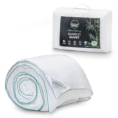 RATAZ Bamboo Duvet with Green Piping, 4.5 Tog & 10.5 Tog, Single, Double, King, Super King, Anti-Bacterial Quilt, 100% Bamboo Fabric, Microfibre Filling, All Seasons (4.5 Tog, Single)