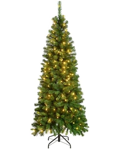 WeRChristmas Pre-Lit Slim Christmas Tree with 200 White LED Lights, 6 ft/1.8 m, Green