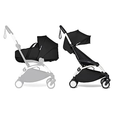 BABYZEN YOYO2 Complete Stroller - Includes Black Bassinet, White Frame & Black 6+ Color Pack - Suitable for Children Up to 22 kg