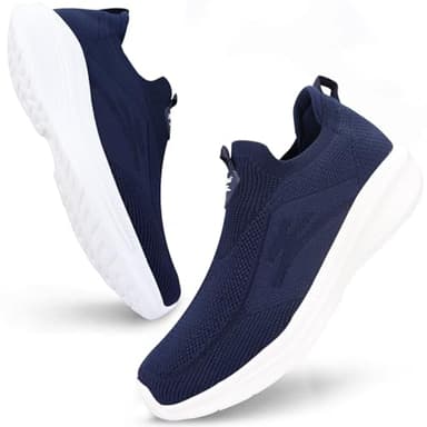 Giniros Mens Slip On Trainers Running Walking Shoes Mens Sport and Outdoor Shoes Running Sneakers Trainers for Men Breathable Lightweight Comfortable Outdoor Flat Shoes, Dark Blue UK 9.5