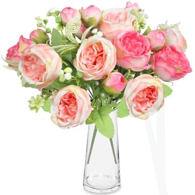 ZGTS 2 Bunches Artificial Peony Silk Flowers,Faux Peonies Flower Bouque for Table Centerpieces Floral Arrangement Wedding Party Home Kitchen Decor (Pink)