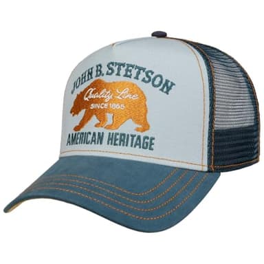Stetson JBS-Bear Trucker Cap – Baseball Cap with Cotton – Base Cap with Brand Embroidery – Snapback Cap with mesh Insert – Peaked Cap Winter/Summer Blue One Size