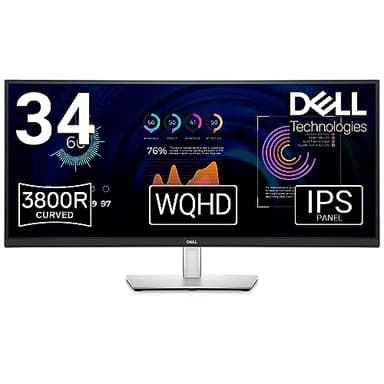 DELL P3424WE USB-C 34 Inch WQHD (3440x1440) 21:9 3800R Curved Monitor, 60Hz, IPS, 5ms, 99% sRGB, USB-C, DisplayPort, HDMI, 5x USB, RJ45, 3 Year Warranty, Black