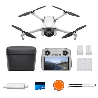 DJI Mini 3 Fly More Combo (DJI RC) Bundle 02- Lightweight 3x Mechanical Gimbal Mini Camera Drone with 4K HDR Video, 3 batteries for 114-min Flight Time, Vertical Shooting, 32800ft (10km)