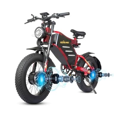 RZOGUWEX Electric Bicycle，20 Inch 160NM Dual Motor Off-Road EBIKE for Adults with 48V 30AH Detachable Lithium Ion Battery, Dual Hydraulic Disc Brake