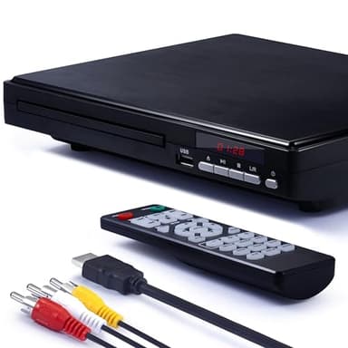 DVD Player for tv,Sukinum 1080P HD DVD Player for home All Region Free Compact Mini CD Player with HDMI&AVI Cable,USB 2.0 Port Remote Control Built-in PAL/NTSC System(Not for Bluray)