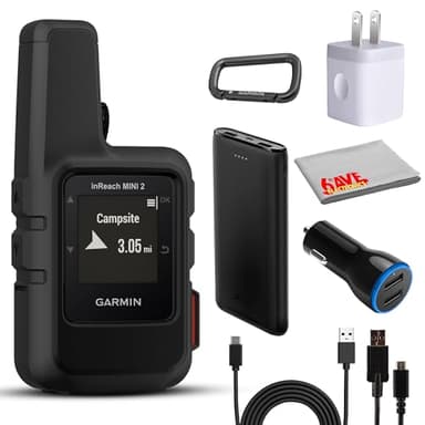 Garmin inReach Mini 2 Satellite Communicator, Lightweight Compact Rugged Design, Portable Handheld GPS for Hiking, Text Messaging Device Bundle with Accessoires (Black)