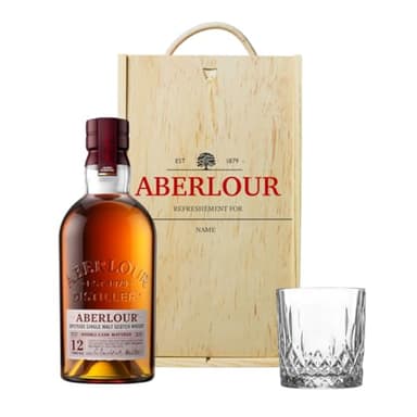 Personalised Aberlour 12 Year Old Single Malt Scotch Whisky Gift Set with Whisky Glass in Wooden Box - 70cl (40% ABV) - Gifts for Men, Mens Gifts, Christmas, Father's Day, Birthdays