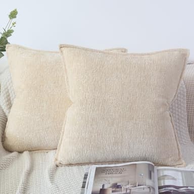 OYIMUA Cushion Covers 45 x 45 Beige Set of 2 Chenille Square Cushion Cover 18x18 Premium Textured Throw Pillow Cases Soft Decorative Sofa Pillows Covers for Living Room Bedroom