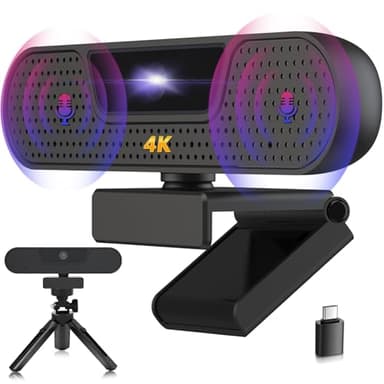 VIZOLINK W8GS 4K Webcam for PC, Webcam with Microphone, Auto Focus, Plug & Play, 85°View, Privacy Cover and Tripod for Streaming, Conferencing, Gaming, Video Calling, Skype,Teams, Zoom,Tablet,Laptop