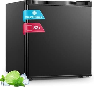 FOHERE 32L Table Top Mini Freezer, Small Freezer with 7 Adjustable Temperature, Energy Efficient, 4 Star Freezing,Removable Wire Shelf for Bedrooms/Home/Apartment/Office, New Black