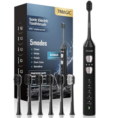 Electric Toothbrush, Sonic Toothbrush, Electric Toothbrush Adult with 3 Intensities 5 Modes, 40000 VPM & IPX7, Ultrasonic Toothbrush Electric with 180-Day Battery Life and Timer, Knight Black