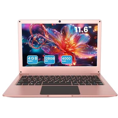 Azeyou 11.6 Inch Laptop HD Display - OS 11 Pro Mini Laptops, 4GB DDR4 RAM, 128GB eMMC Storage Notebook, Celeron UHD Graphics, Dual Speakers, Portable Laptops for Student, School, Work - Rose Gold