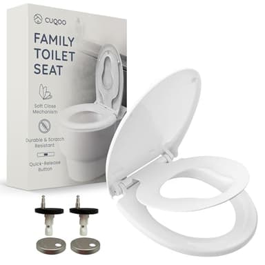 CUQOO Soft Close Toilet Seat - Premium Heavy Duty with Quick Release, Easy Installation with Two Top Fixing Options and Adjustable Hinges, All-in-One Family Comfort Toilet Seat