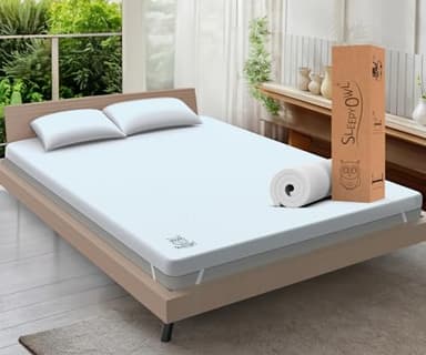 Sleepy Owl 2 Inch Memory Foam Mattress Topper DOUBLE Bed, 5cm Thick Gel Infused Orthopedic Mattress Pad for Back Pain, Removable Washable Zipped Cover with Elastic Straps (Double 135x190, 5 cm)