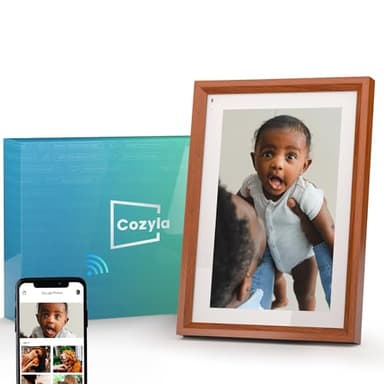 Cozyla Frame -Multi-platform digital photo frame to send photos and videos via email Google Photos Instagram Phone App Free Unlimited Storage Digital Photo WiFi Easy Setup 10.1''