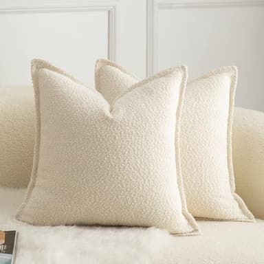 Mandioo Pack of 2 Cushion Covers 45cm x 45cm Decorative Accent Solid Woven Textured Throw Pillow Covers cases Bedroom Living Room Couch Sofa Home 18 x 18 Inch Beige