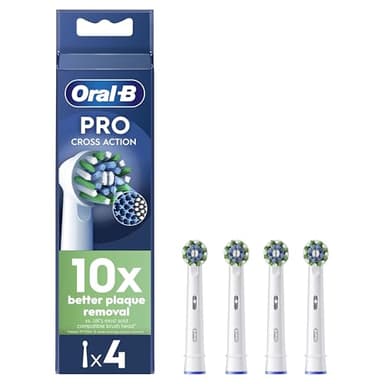 Oral-B Pro Cross Action Electric Toothbrush Head, Oral B Electric Toothbrush Heads, X-Shape and Angled Bristles for Deeper Plaque Removal, Pack of 4 Toothbrush Heads, Oral B Replacement Heads, White