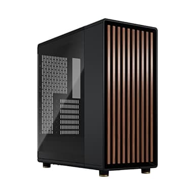 Fractal Design North Charcoal Black Tempered Glass Dark - Wood Walnut front - Glass side panel - Two 140mm Aspect PWM fans included - Type C USB - ATX Airflow Mid Tower PC Gaming Case