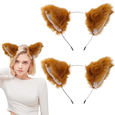 YNR Fox Costume Headband with Ears, 2 Pieces, Orange Fur, for Fancy Dress, Cosplay, Halloween