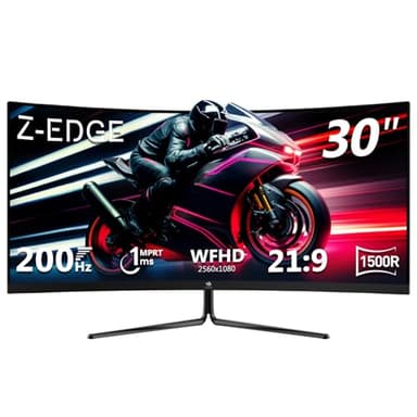 Z-Edge 30 Inch Ultrawide Curved Gaming Monitor 200Hz (DP) 165Hz (HDMI) 1ms MPRT 2560x1080 VA Panel, 21:9 1500R Curved Screen, 300cd/m² Brightness, FreeSync, HDMI & DisplayPort, Black