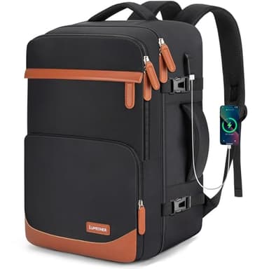 Velaybor 40L Travel Backpack with USB Charging Port, Water-Resistant Carry On Backpack for Men Women, Business Laptop Pack for Men & Women, Trips & Commutes, Fits 15.6/17.3 Inch Laptop (Black)