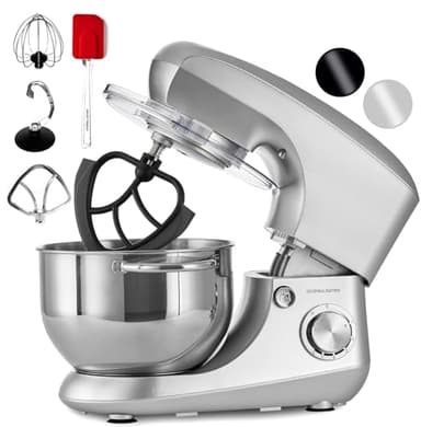 Andrew James Stand Mixer for Baking Food Mixer, 1300W Max, Large 5.5 Litre Bowl 6 Speed Pulse Mode, Kitchen Electric Mixer with Bowl, Flexi-Beater Dough Hook Balloon Whisk Removable Splash Guard