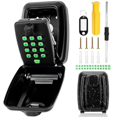 Police Approved Wall Mounted Key Safe with Illuminated Buttons – Extra Large, Weatherproof Outdoor Key Lock Box with 12-Digit Resettable Code & Secure Cover for Home, Garage, Office, School (Black)